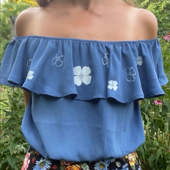 California poppy block print blouse - Picture 1 of 6